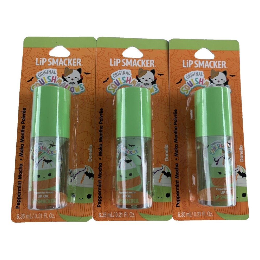 Squishmallows Lip Smackers Lip Oil Peppermint Mocha Donella Lot of 3 NEW